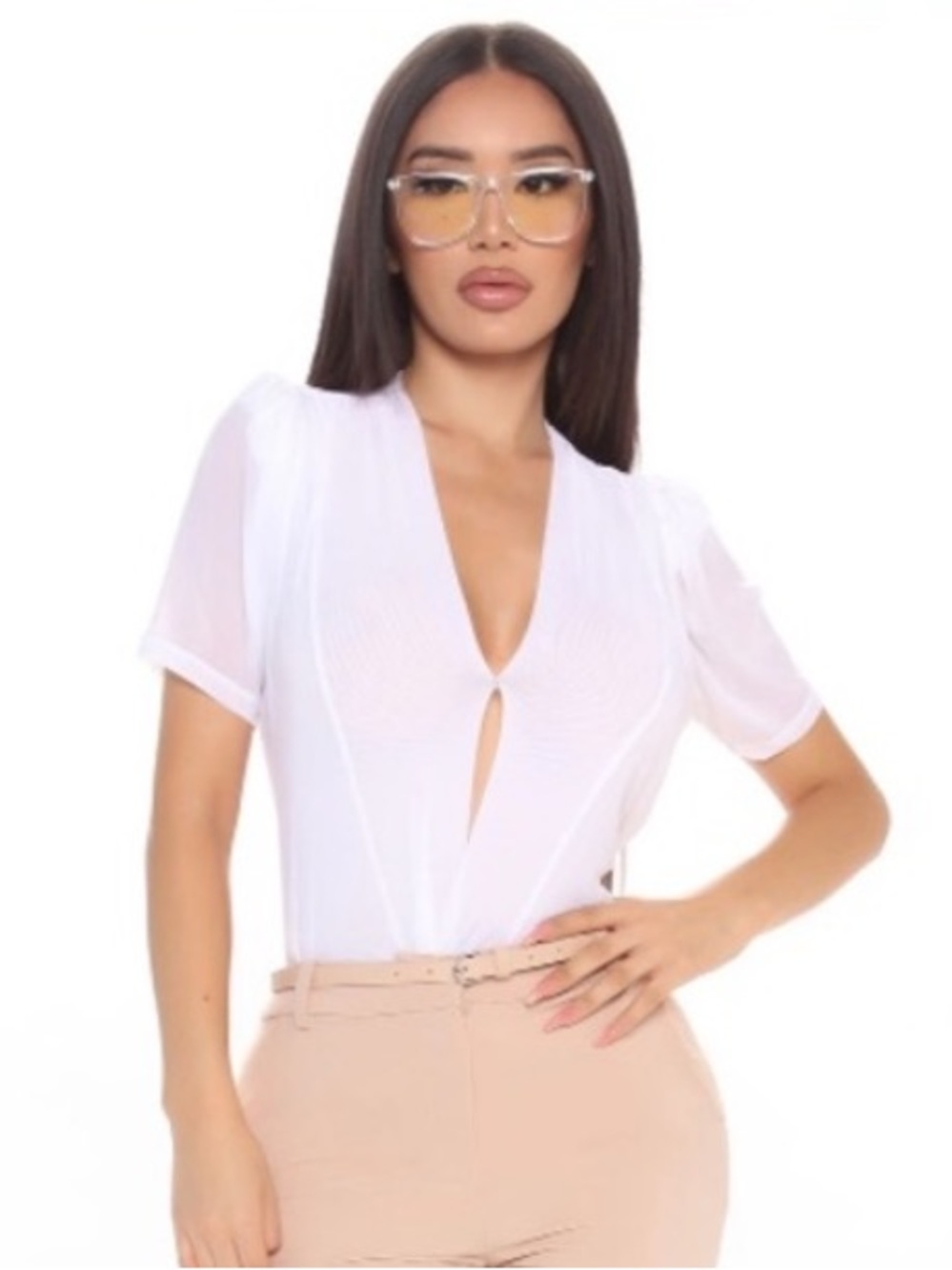 Fashion Nova Stop Mesh'n Around White Bodysuit